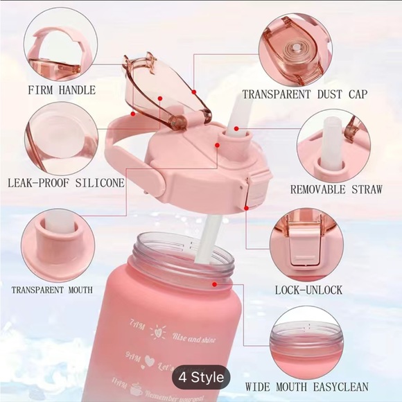 3 Motivational Water Bottles Barbie Pink Set for Sports, Fitness or Gifts NEW - Picture 2 of 4